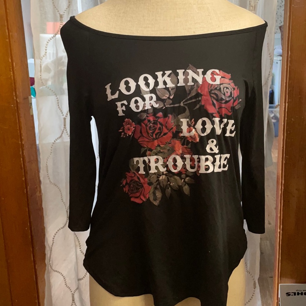 Off Shoulder Black Stretch 3/4 Sleeve Trouble